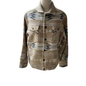 Aztec Design 100% Cotton Jacket Shacket w/Faux Sherpa Lining Size L